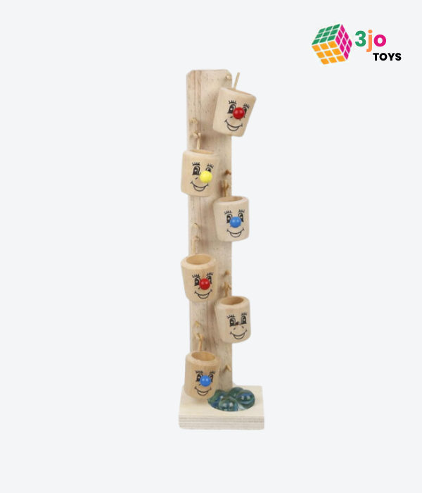 Wooden Marble Slider Tree Ball Run Track with 6 Tilting Buckets